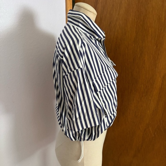 SACAI x Thomas MASON sz 2 S Striped Cropped Shirt Short Sleeve White Blue - Picture 15 of 15